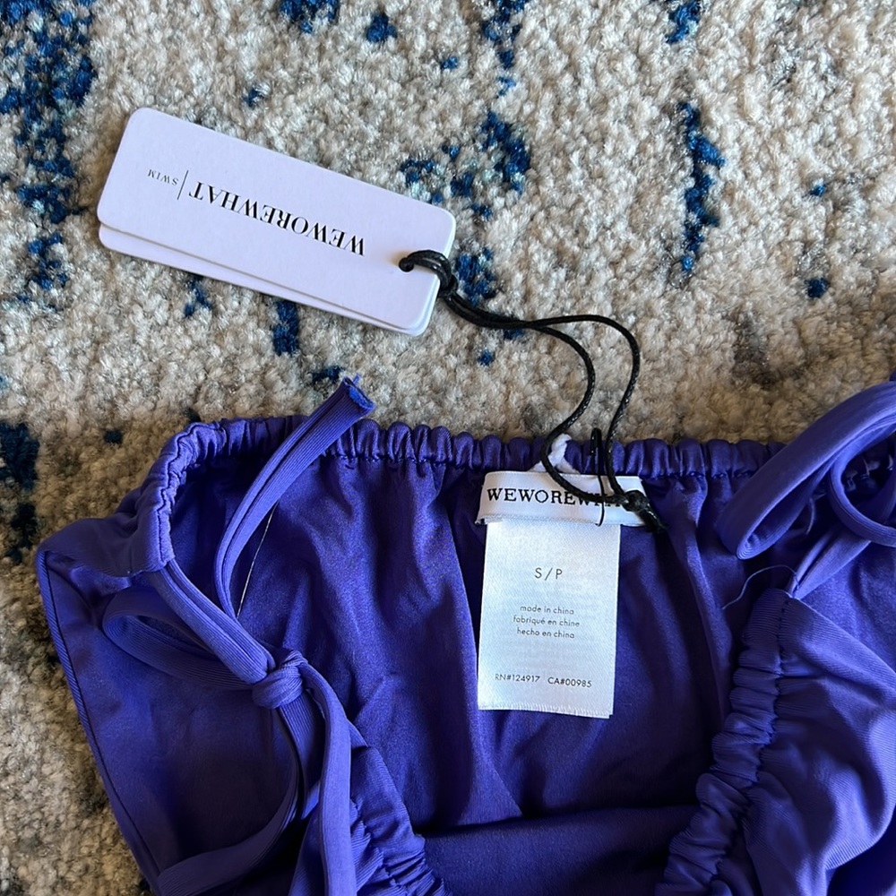 WeWoreWhat Ruched String Bikini Bottom in Sapphire Small - Picture 6 of 7